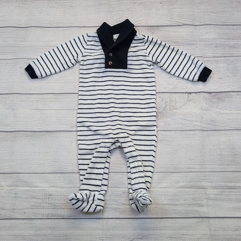 6m Firsts by Petit Lem Striped Terry Romper